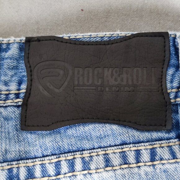 Rock & Roll Denim men's size 31X34 hard washed denim blue Pistol Straight jeans - Picture 5 of 16